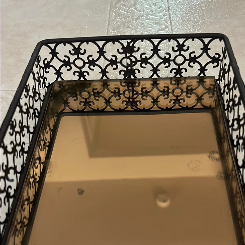 Brown metal frame with mirrored tray, perfect condition.